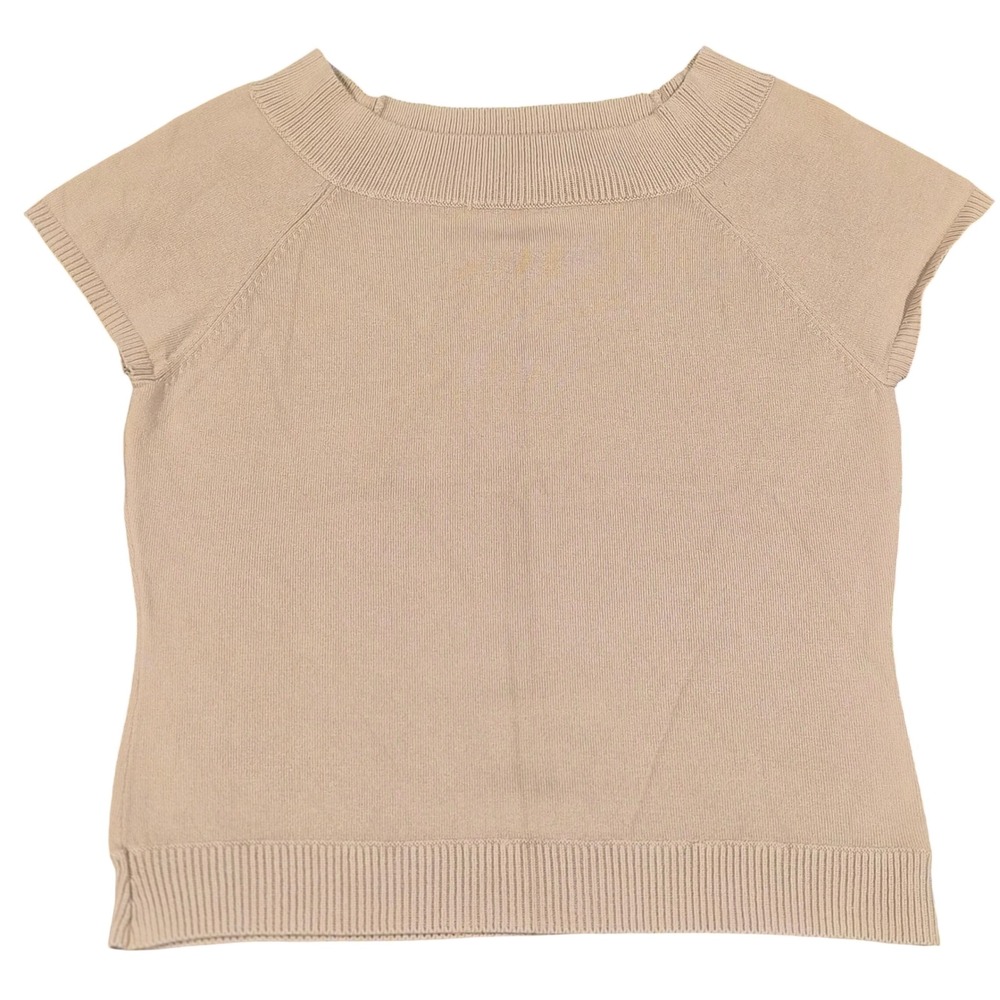 Hillard & Hanson Womens Tan Beige Short Sleeve Boat Neck Knit Sweater Top Medium
